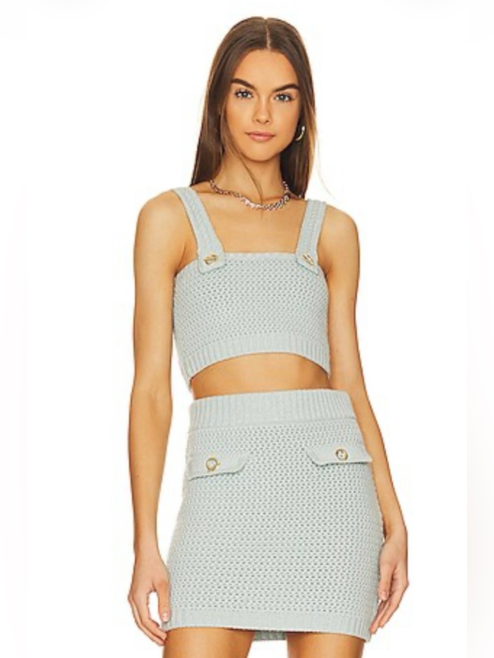 Solid & Striped Klya Wool Blend Powder Blue Shimmer Cable Knit Crop Top XS